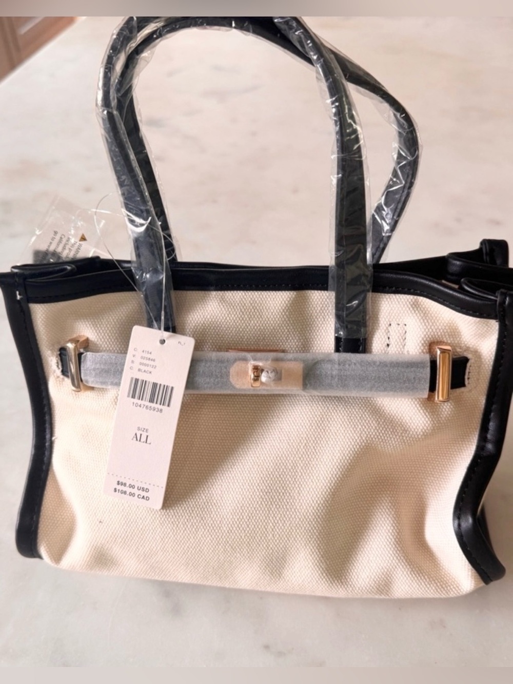 NWT Anthropologie Faux Leather Trim Belted Canvas Mini Tote - Picture 6 of 7
